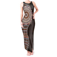 Fijian Masi Tribal Tattoos Art Pattern Tank Maxi Dress Brown Color Half Style - Polynesian Pride