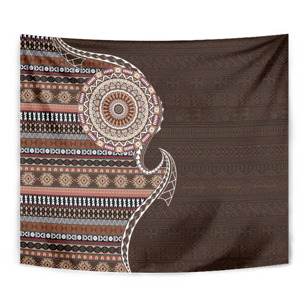 Fijian Masi Tribal Tattoos Art Pattern Tapestry Brown Color Half Style - Polynesian Pride