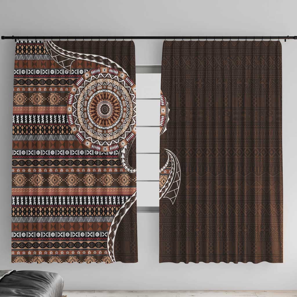 Fijian Masi Tribal Tattoos Art Pattern Window Curtain Brown Color Half Style - Polynesian Pride