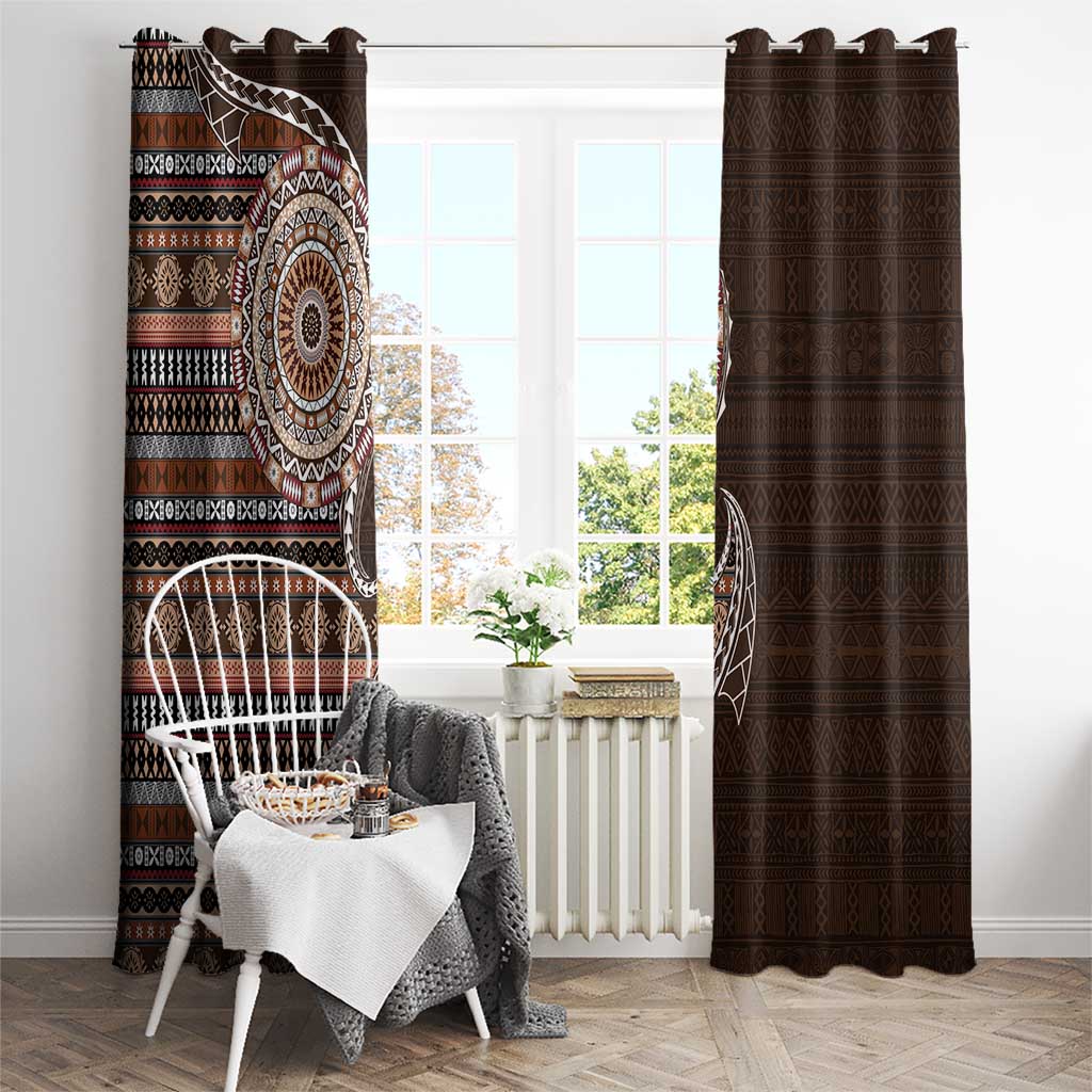Fijian Masi Tribal Tattoos Art Pattern Window Curtain Brown Color Half Style - Polynesian Pride