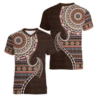 Fijian Masi Tribal Tattoos Art Pattern Women V-Neck T-Shirt Brown Color Half Style LT03 - Polynesian Pride