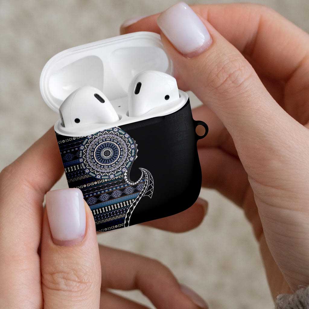 Fijian Masi Tribal Tattoos Art Pattern AirPods Case Navy Color Half Style - Polynesian Pride