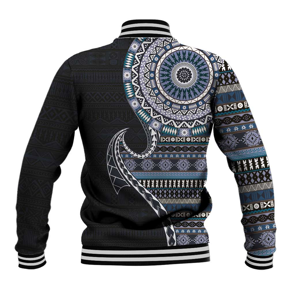 Fijian Masi Tribal Tattoos Art Pattern Baseball Jacket Navy Color Half Style LT03 - Polynesian Pride