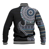 Fijian Masi Tribal Tattoos Art Pattern Baseball Jacket Navy Color Half Style LT03 - Polynesian Pride