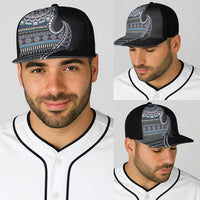 Fijian Masi Tribal Tattoos Art Pattern Baseball Net Cap Navy Color Half Style - Polynesian Pride