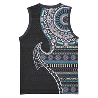Fijian Masi Tribal Tattoos Art Pattern Basketball Jersey Navy Color Half Style - Polynesian Pride