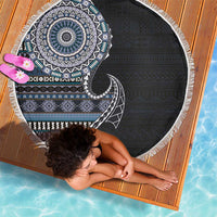Fijian Masi Tribal Tattoos Art Pattern Beach Blanket Navy Color Half Style - Polynesian Pride