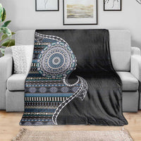 Fijian Masi Tribal Tattoos Art Pattern Blanket Navy Color Half Style - Polynesian Pride