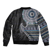 Fijian Masi Tribal Tattoos Art Pattern Bomber Jacket Navy Color Half Style LT03 - Polynesian Pride