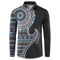 Fijian Masi Tribal Tattoos Art Pattern Button Sweatshirt Navy Color Half Style LT03 Navy - Polynesian Pride