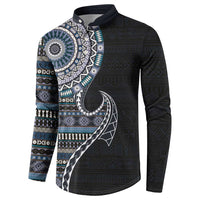 Fijian Masi Tribal Tattoos Art Pattern Button Sweatshirt Navy Color Half Style LT03 - Polynesian Pride