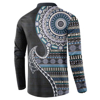 Fijian Masi Tribal Tattoos Art Pattern Button Sweatshirt Navy Color Half Style LT03 - Polynesian Pride