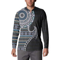 Fijian Masi Tribal Tattoos Art Pattern Button Sweatshirt Navy Color Half Style LT03 - Polynesian Pride