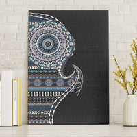 Fijian Masi Tribal Tattoos Art Pattern Canvas Wall Art Navy Color Half Style - Polynesian Pride