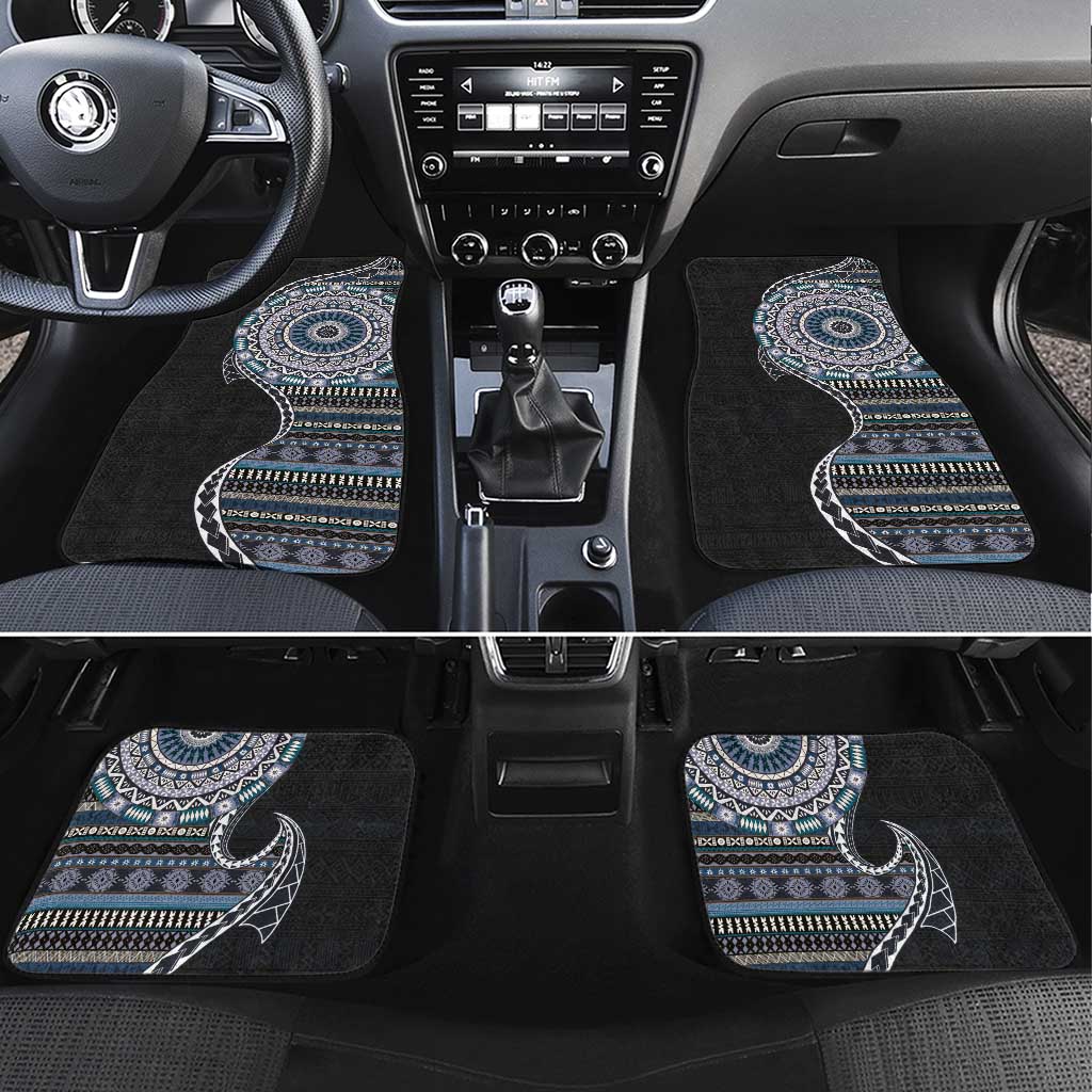 Fijian Masi Tribal Tattoos Art Pattern Car Mats Navy Color Half Style - Polynesian Pride