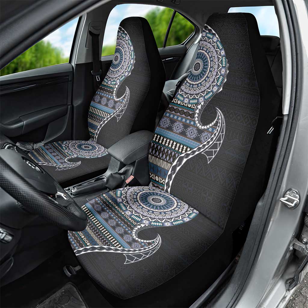 Fijian Masi Tribal Tattoos Art Pattern Car Seat Cover Navy Color Half Style - Polynesian Pride