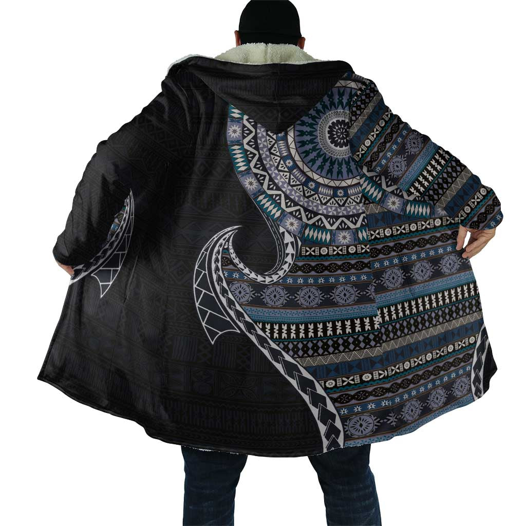 Fijian Masi Tribal Tattoos Art Pattern Cloak Navy Color Half Style - Polynesian Pride