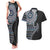 Fijian Masi Tribal Tattoos Art Pattern Couples Matching Tank Maxi Dress and Hawaiian Shirt Navy Color Half Style - Polynesian Pride