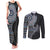 Fijian Masi Tribal Tattoos Art Pattern Couples Matching Tank Maxi Dress and Long Sleeve Button Shirt Navy Color Half Style - Polynesian Pride