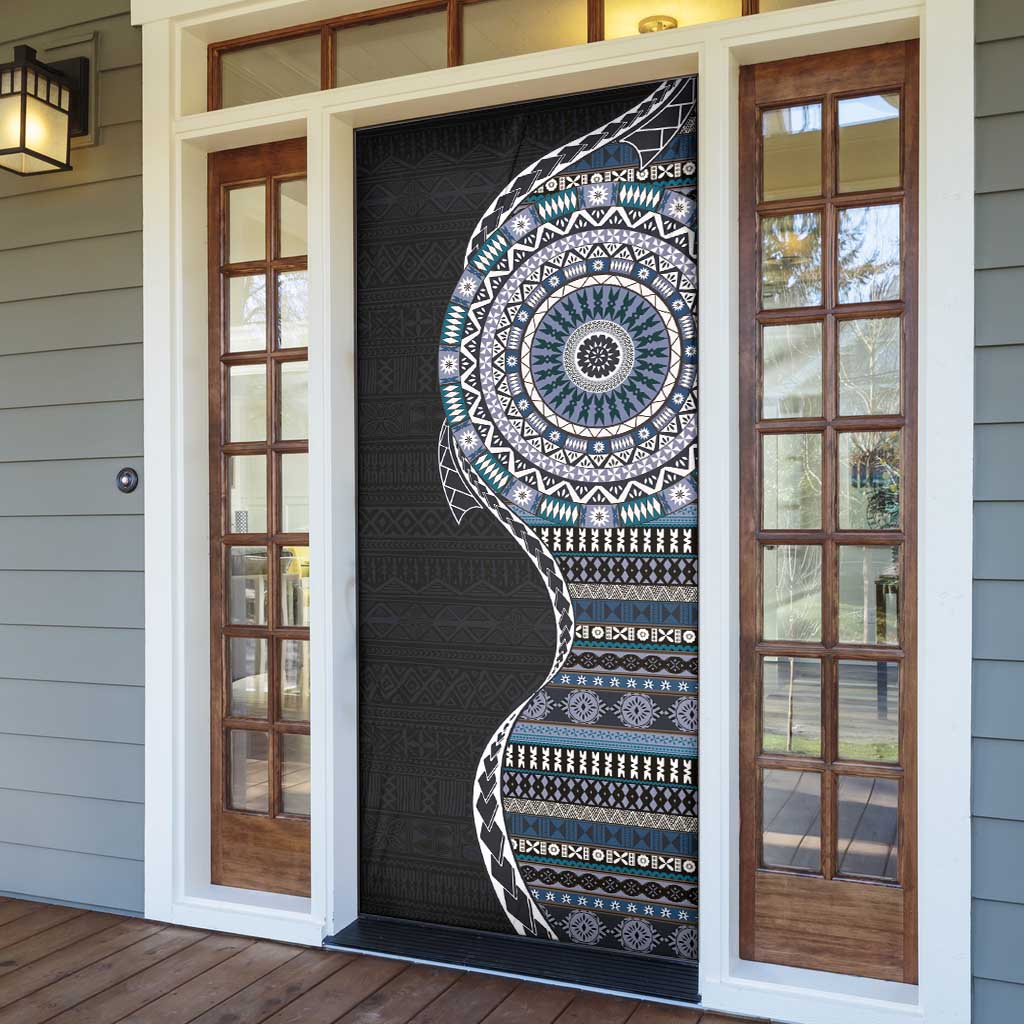 Fijian Masi Tribal Tattoos Art Pattern Door Cover Navy Color Half Style - Polynesian Pride