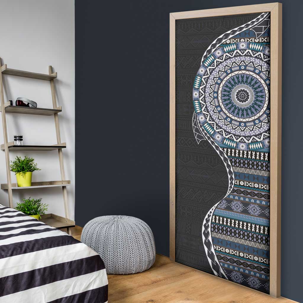 Fijian Masi Tribal Tattoos Art Pattern Door Cover Navy Color Half Style - Polynesian Pride