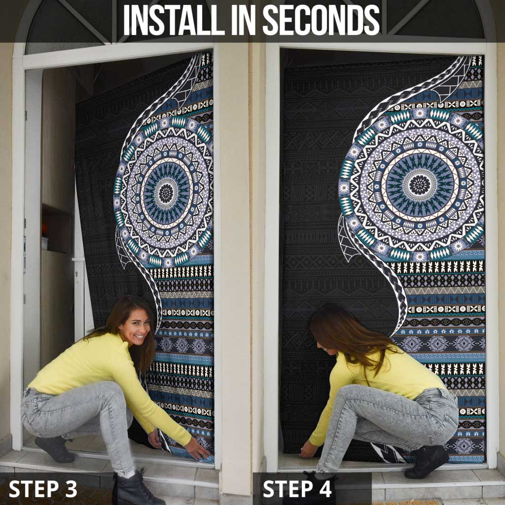 Fijian Masi Tribal Tattoos Art Pattern Door Cover Navy Color Half Style - Polynesian Pride
