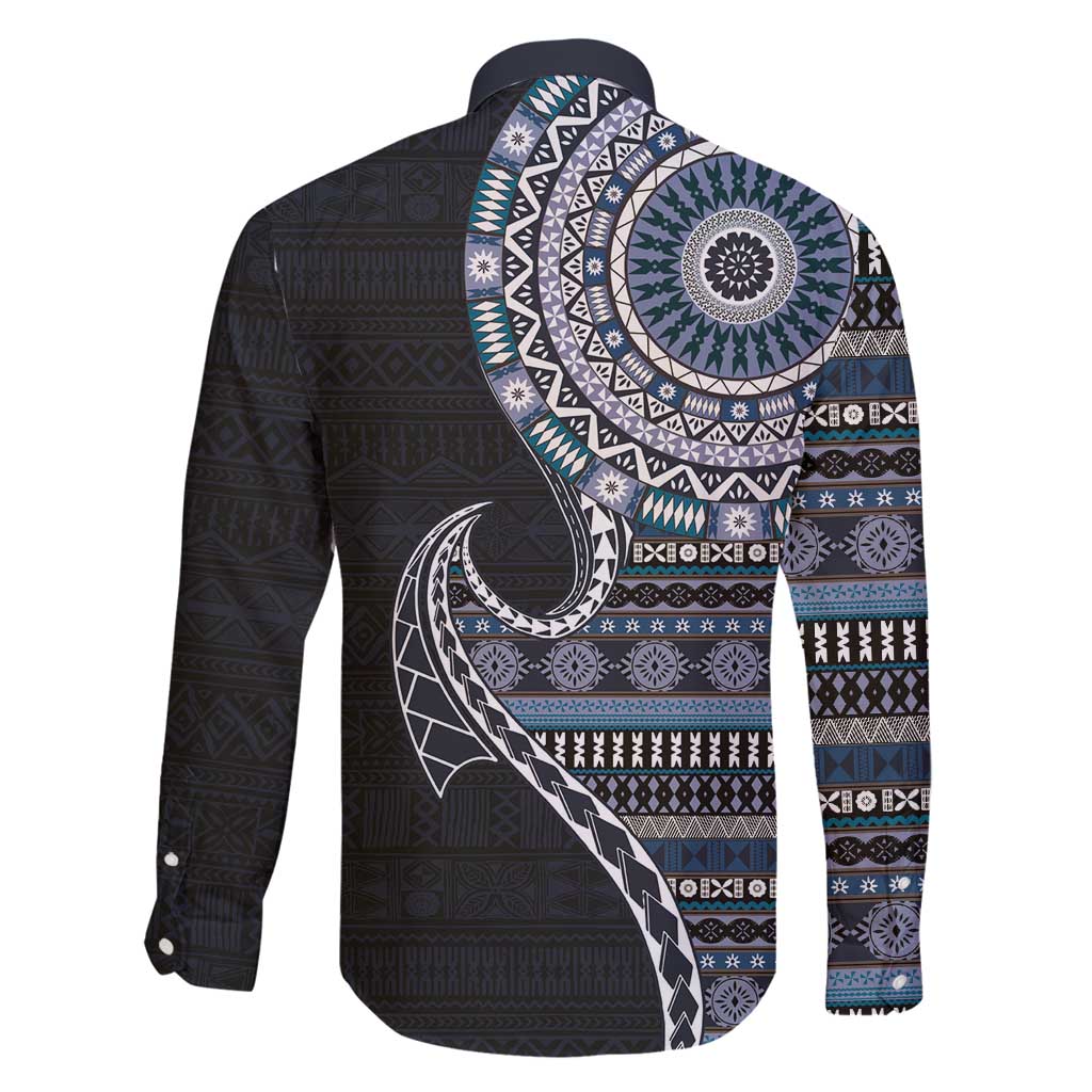 Fijian Masi Tribal Tattoos Art Pattern Family Matching Puletasi and Hawaiian Shirt Navy Color Half Style LT03 - Polynesian Pride