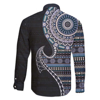 Fijian Masi Tribal Tattoos Art Pattern Family Matching Puletasi and Hawaiian Shirt Navy Color Half Style LT03 - Polynesian Pride