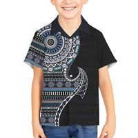 Fijian Masi Tribal Tattoos Art Pattern Family Matching Puletasi and Hawaiian Shirt Navy Color Half Style LT03 Son's Shirt Navy - Polynesian Pride