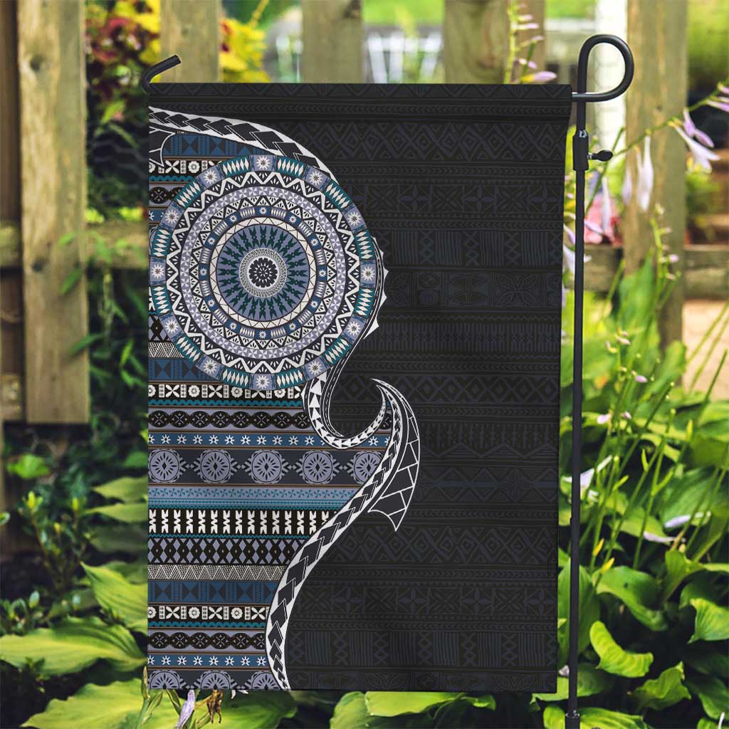 Fijian Masi Tribal Tattoos Art Pattern Garden Flag Navy Color Half Style - Polynesian Pride