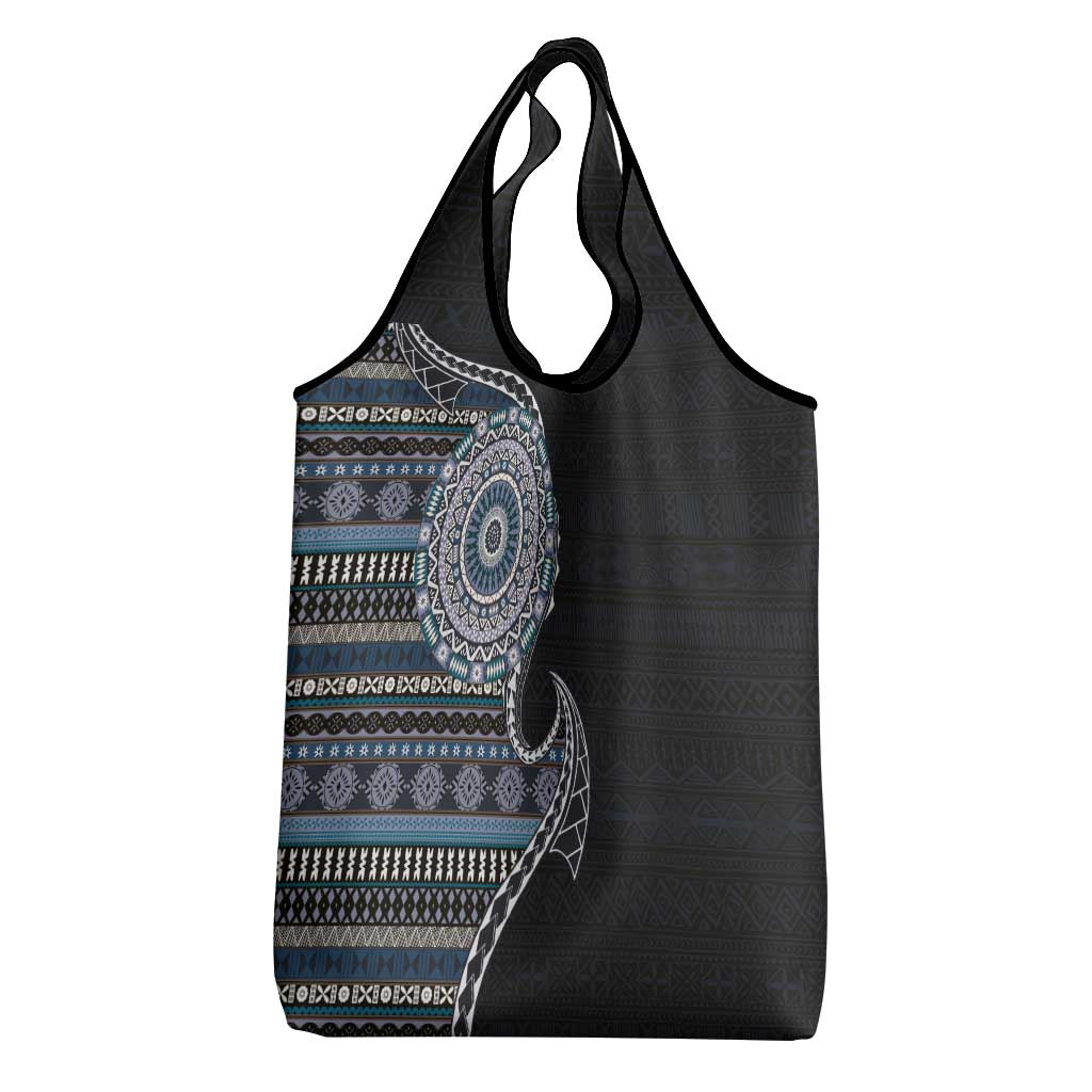 Fijian Masi Tribal Tattoos Art Pattern Grocery Bag Navy Color Half Style - Polynesian Pride