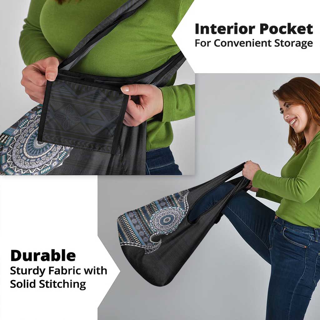 Fijian Masi Tribal Tattoos Art Pattern Grocery Bag Navy Color Half Style - Polynesian Pride