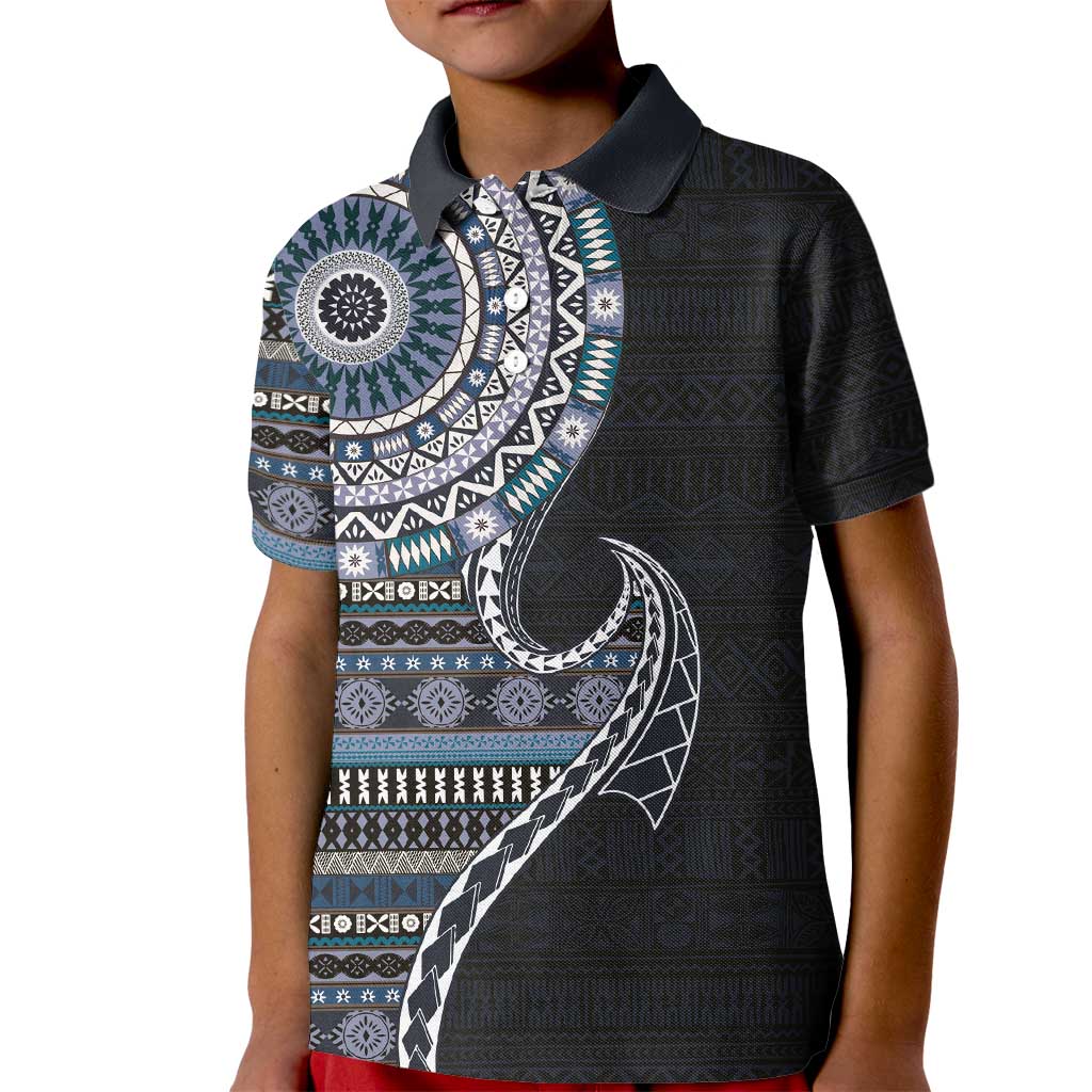 Fijian Masi Tribal Tattoos Art Pattern Kid Polo Shirt Navy Color Half Style LT03 Kid Navy - Polynesian Pride