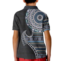 Fijian Masi Tribal Tattoos Art Pattern Kid Polo Shirt Navy Color Half Style LT03 - Polynesian Pride
