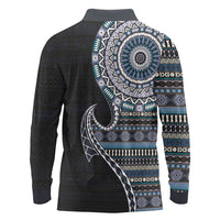Fijian Masi Tribal Tattoos Art Pattern Long Sleeve Polo Shirt Navy Color Half Style - Polynesian Pride