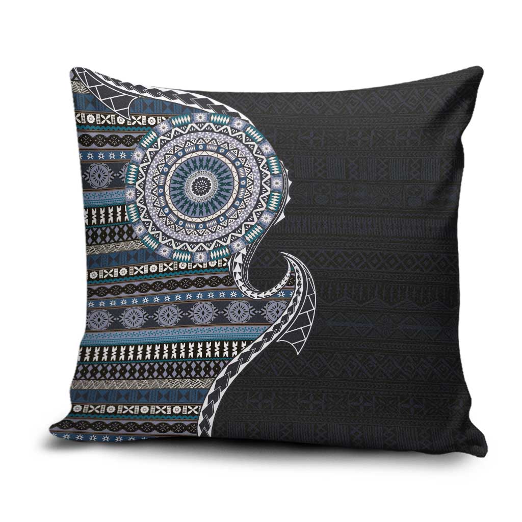Fijian Masi Tribal Tattoos Art Pattern Pillow Cover Navy Color Half Style LT03 Navy - Polynesian Pride