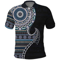 Fijian Masi Tribal Tattoos Art Pattern Polo Shirt Navy Color Half Style - Polynesian Pride