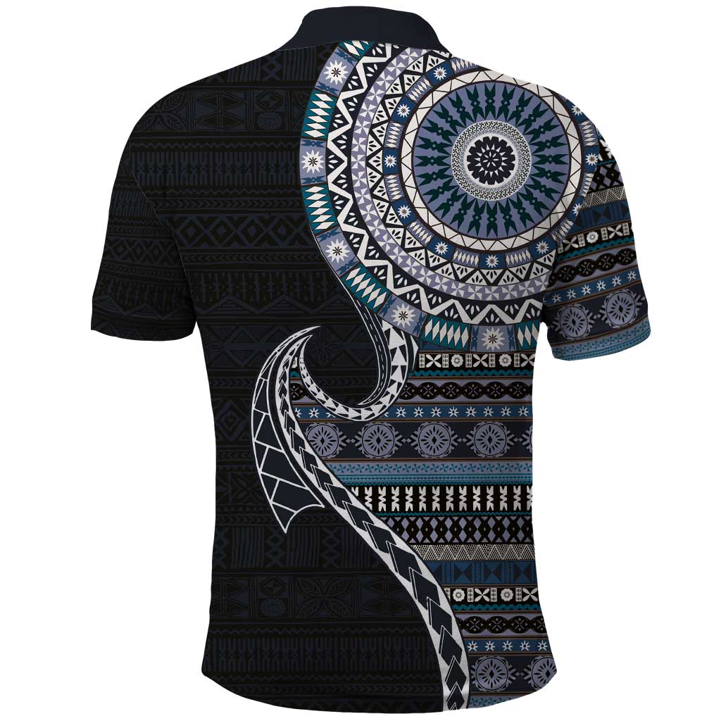 Fijian Masi Tribal Tattoos Art Pattern Polo Shirt Navy Color Half Style - Polynesian Pride