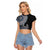 Fijian Masi Tribal Tattoos Art Pattern Raglan Cropped T Shirt Navy Color Half Style - Polynesian Pride