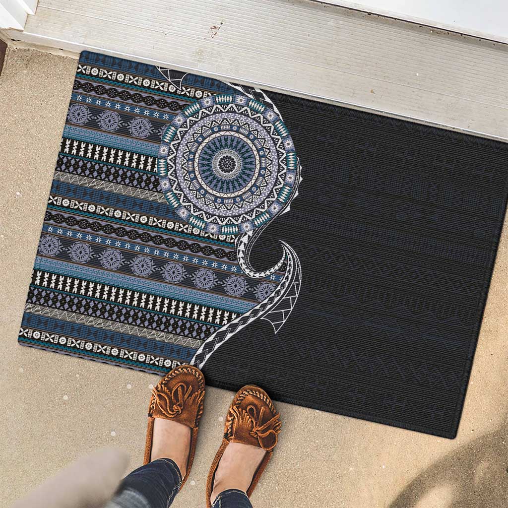 Fijian Masi Tribal Tattoos Art Pattern Rubber Doormat Navy Color Half Style LT03 - Polynesian Pride