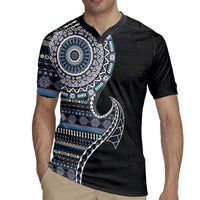 Fijian Masi Tribal Tattoos Art Pattern Rugby Jersey Navy Color Half Style - Polynesian Pride
