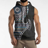 Fijian Masi Tribal Tattoos Art Pattern Sleeveless Hoodie Navy Color Half Style - Polynesian Pride