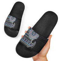 Fijian Masi Tribal Tattoos Art Pattern Slide Sandals Navy Color Half Style - Polynesian Pride