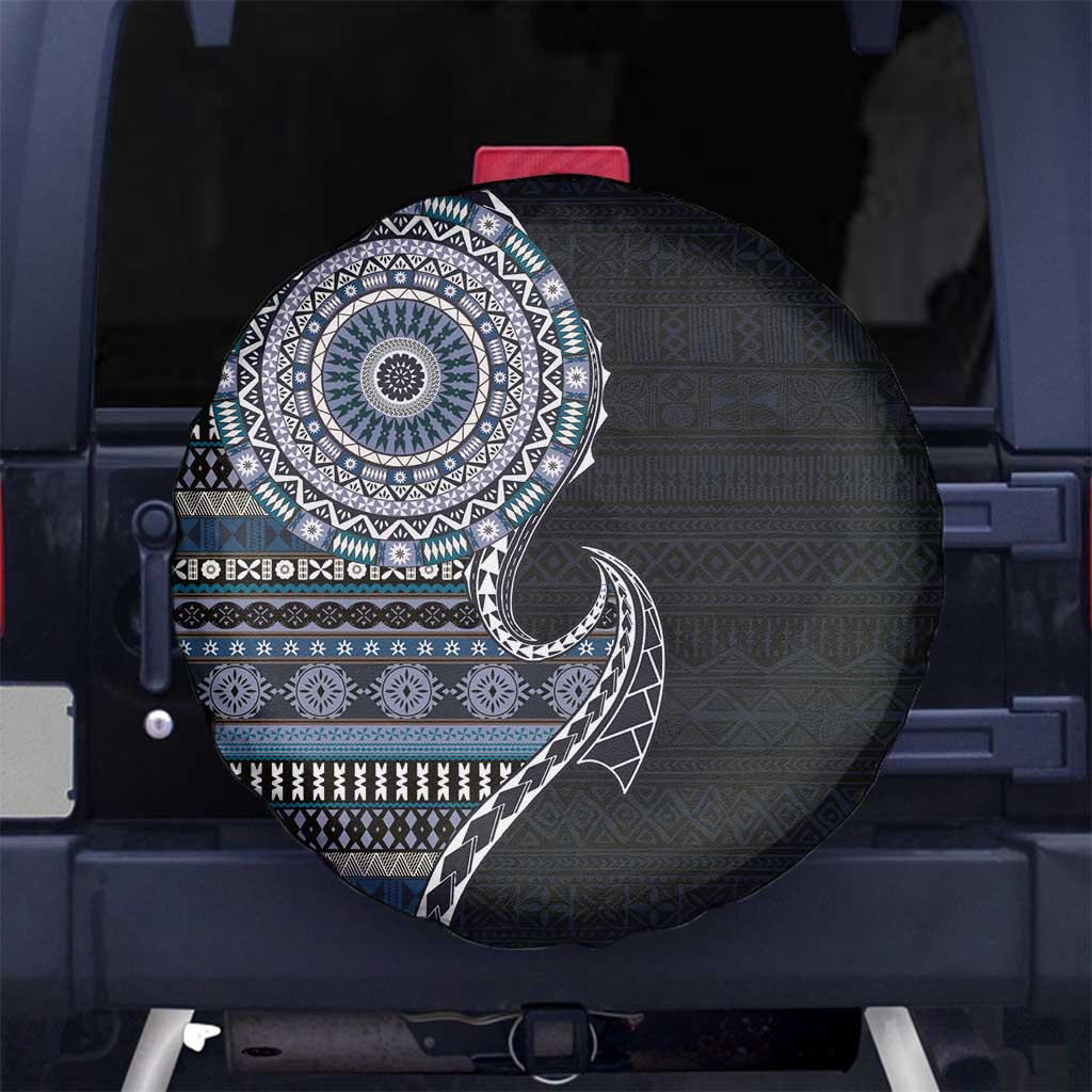Fijian Masi Tribal Tattoos Art Pattern Spare Tire Cover Navy Color Half Style LT03 No hole Navy - Polynesian Pride