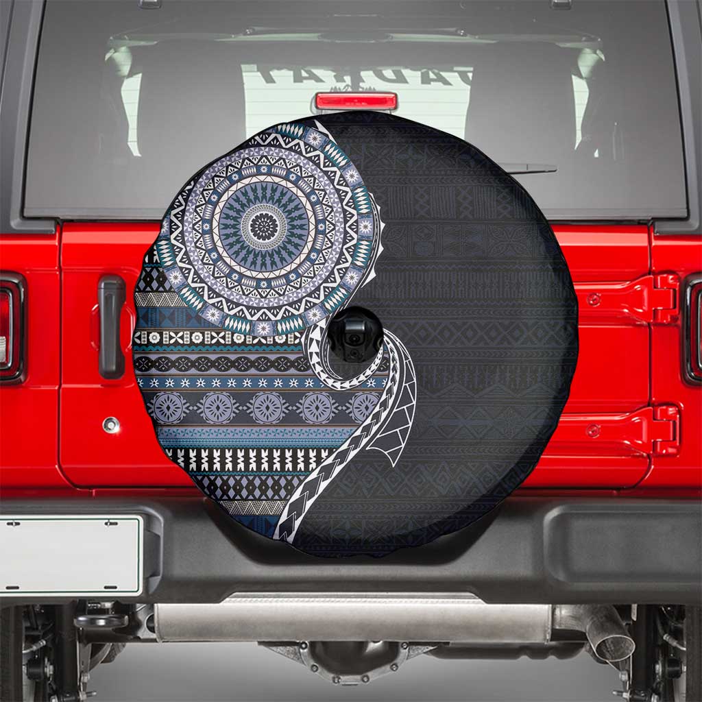 Fijian Masi Tribal Tattoos Art Pattern Spare Tire Cover Navy Color Half Style LT03 - Polynesian Pride