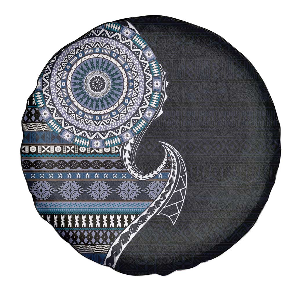 Fijian Masi Tribal Tattoos Art Pattern Spare Tire Cover Navy Color Half Style LT03 - Polynesian Pride