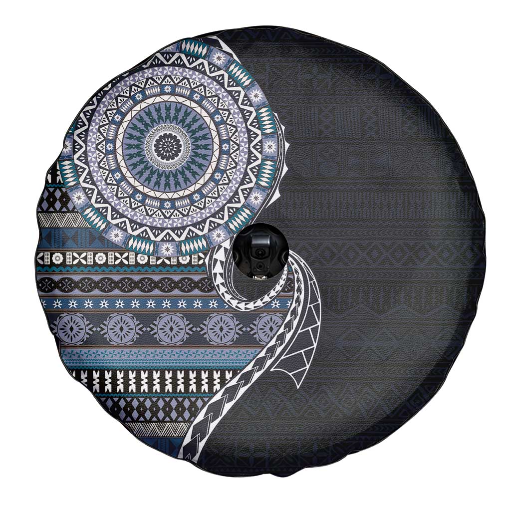 Fijian Masi Tribal Tattoos Art Pattern Spare Tire Cover Navy Color Half Style LT03 - Polynesian Pride