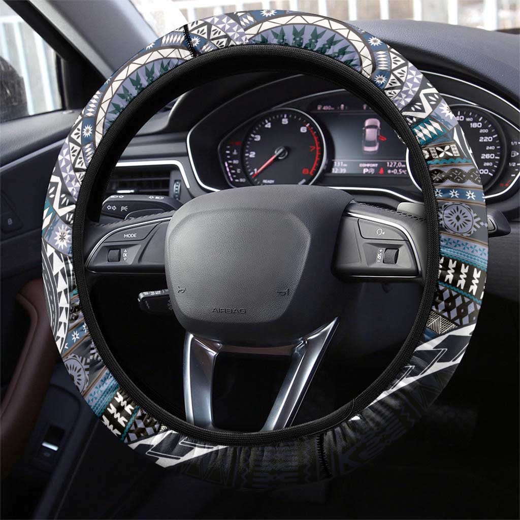 Fijian Masi Tribal Tattoos Art Pattern Steering Wheel Cover Navy Color Half Style LT03 - Polynesian Pride