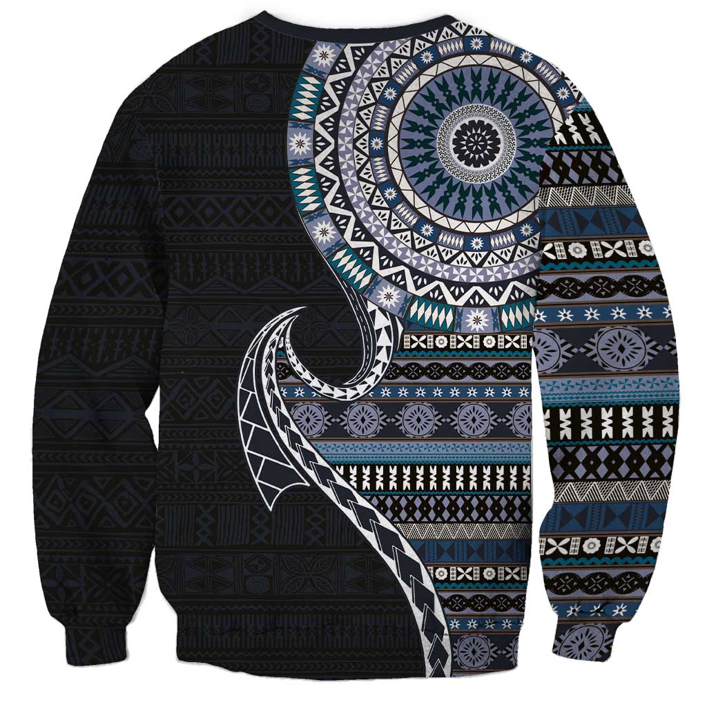 Fijian Masi Tribal Tattoos Art Pattern Sweatshirt Navy Color Half Style LT03 - Polynesian Pride