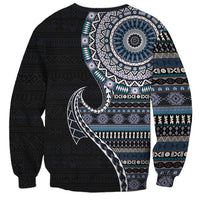 Fijian Masi Tribal Tattoos Art Pattern Sweatshirt Navy Color Half Style LT03 - Polynesian Pride